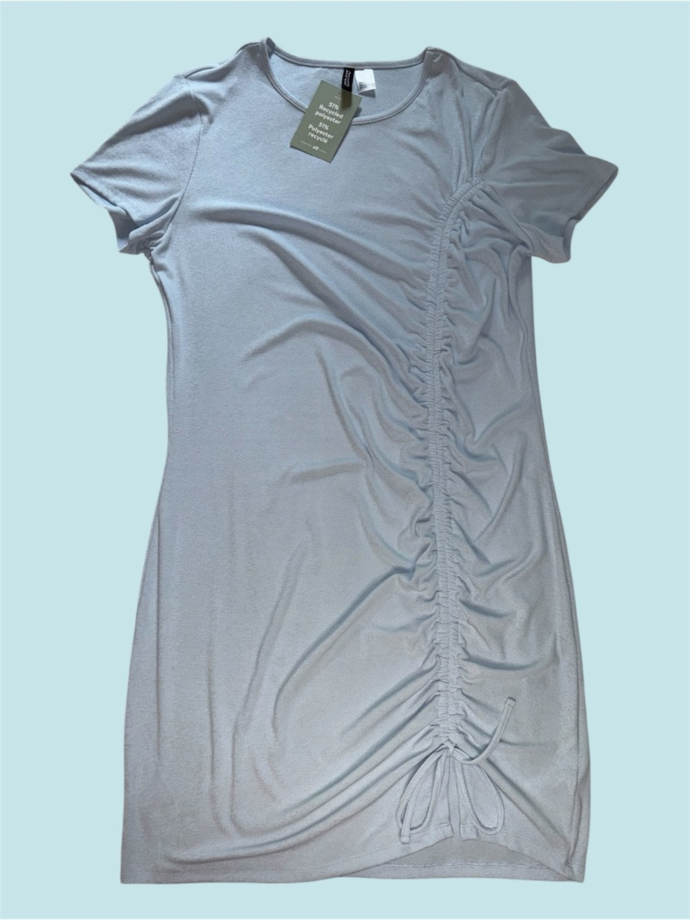 Divided H&M Light Blue Ruched Side Ribbed Knit Dress